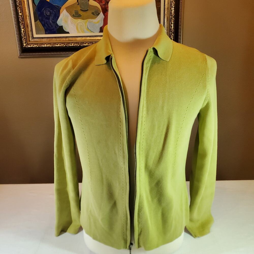 Croft & Barrow Womens Medium Green Knit Full Zip Polo Cardigan Sweater